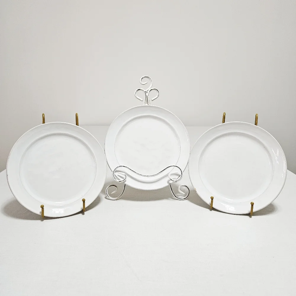Pottery Barn Cambria Stone (3) Salad Plates Handcrafted Rustic Trim White 9.5